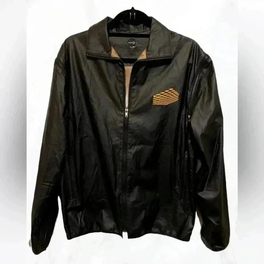 Bustle blck street cotton linen zippered long sleeve casual lightweight jacket M